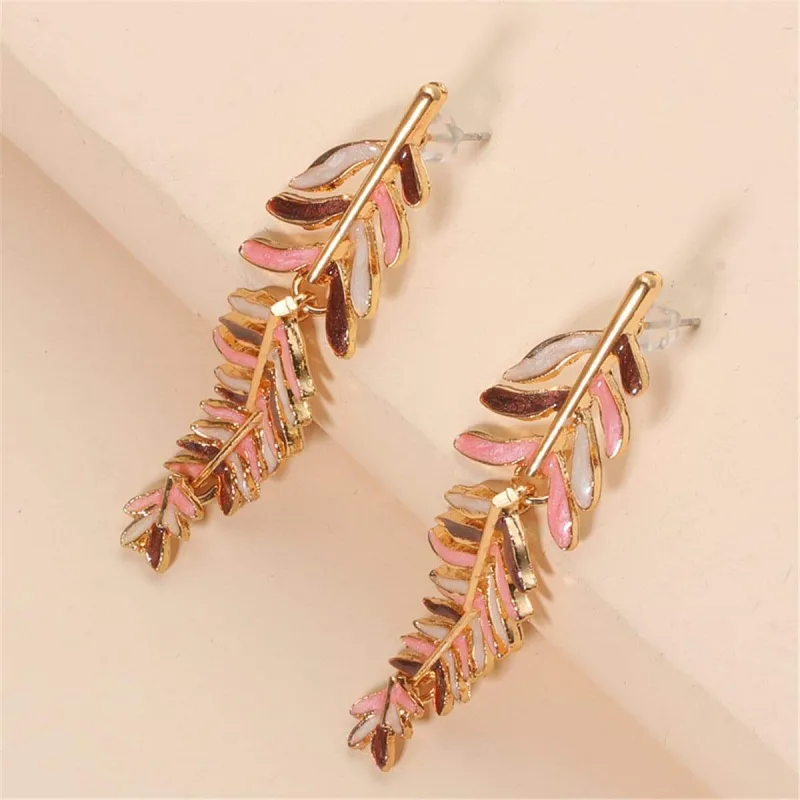 Pink & Goldtone Leaf Drop Earrings made by Zulily
