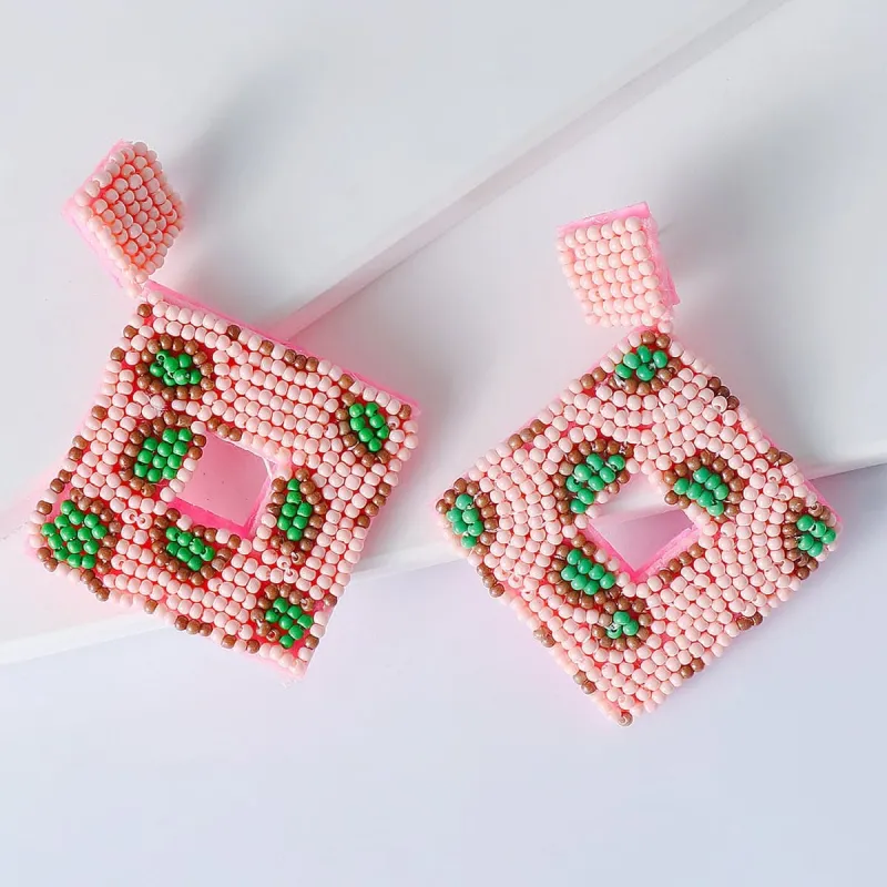 Pink & White Howlite Open Square Drop Earrings made by Zulily