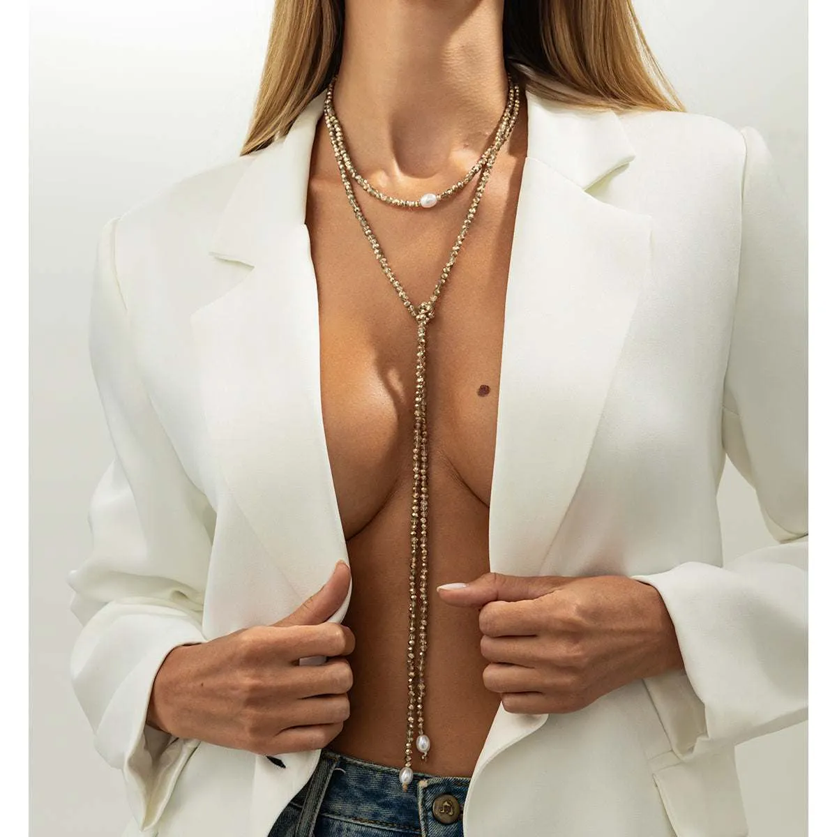 Champagne Acrylic & Pearl Long Chain Necklace sold by Zulily