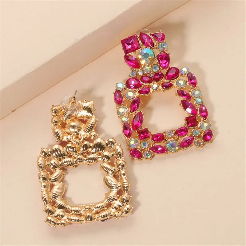 Pink Crystal & Cubic Zirconia Open Square Drop Earrings made by Zulily