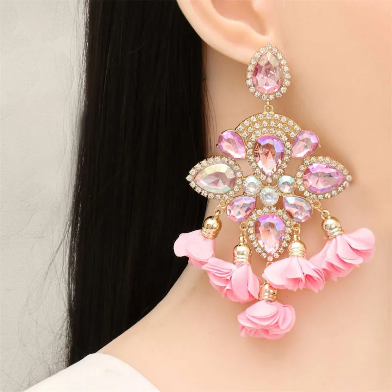 Pink Crystal & Cubic Zirconia Floral Pear-Cut Chandelier Drop Earrings made by Zulily