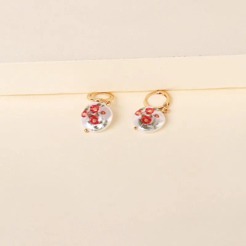 Peony Floral Pearl & Goldtone Drop Earrings made by Zulily