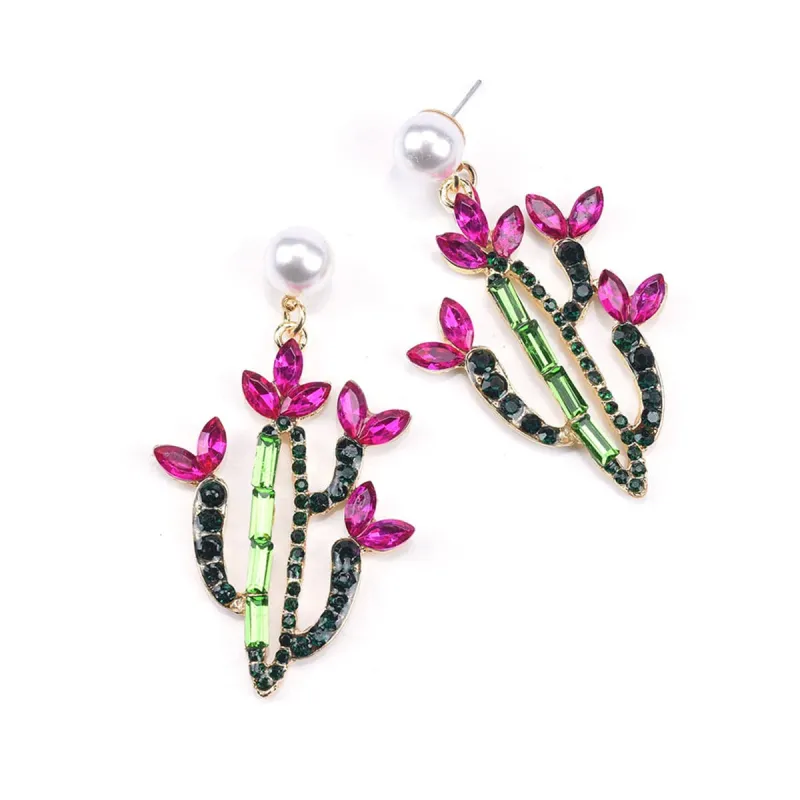 Pink Crystal & Cubic Zirconia Cactus Drop Earrings made by Zulily