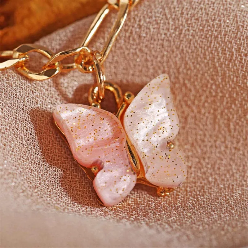 Pink Acrylic & Goldtone Butterfly Charm Anklet Set made by Zulily