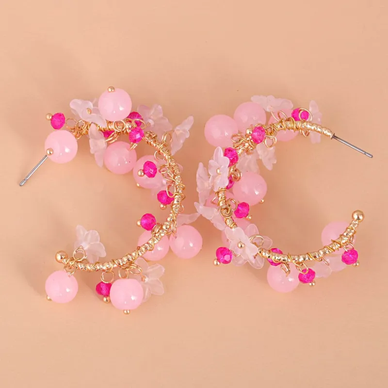 Pink Acrylic & Goldtone Pink Flower Hoop Earrings made by Zulily