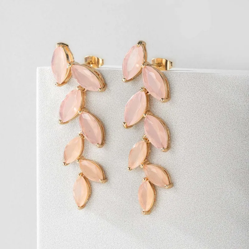 Pink Crystal & Goldtone Leaves Drop Earrings made by Zulily