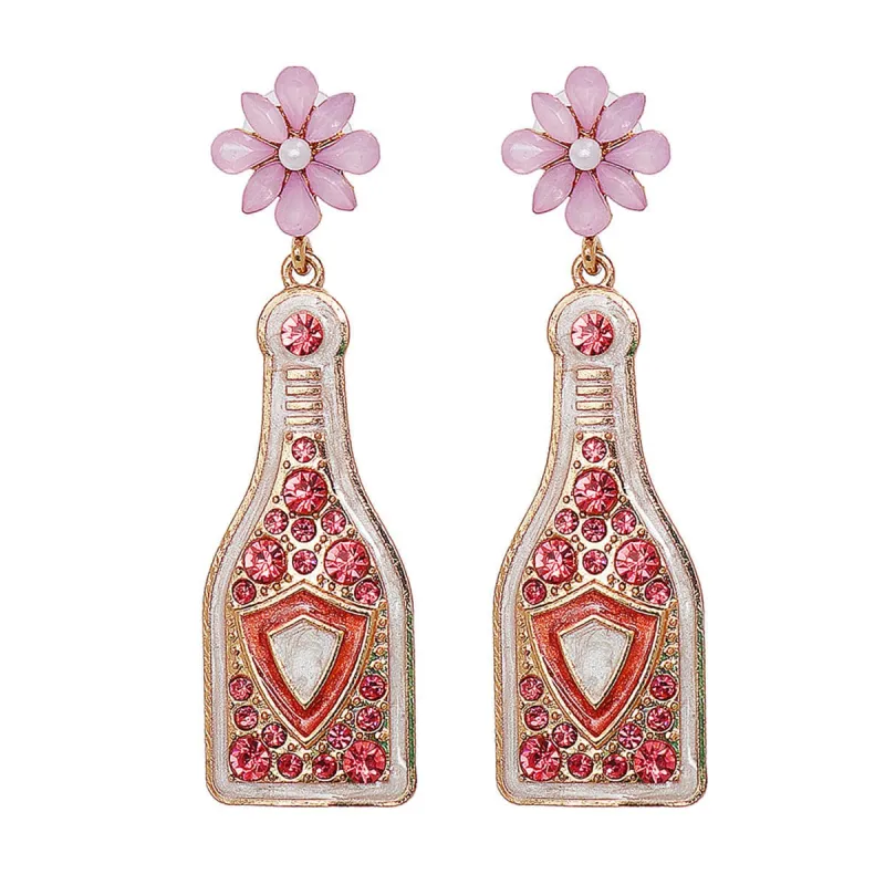 Pink Crystal & Enamel Pearl Shield Bottle Drop Earrings made by Zulily