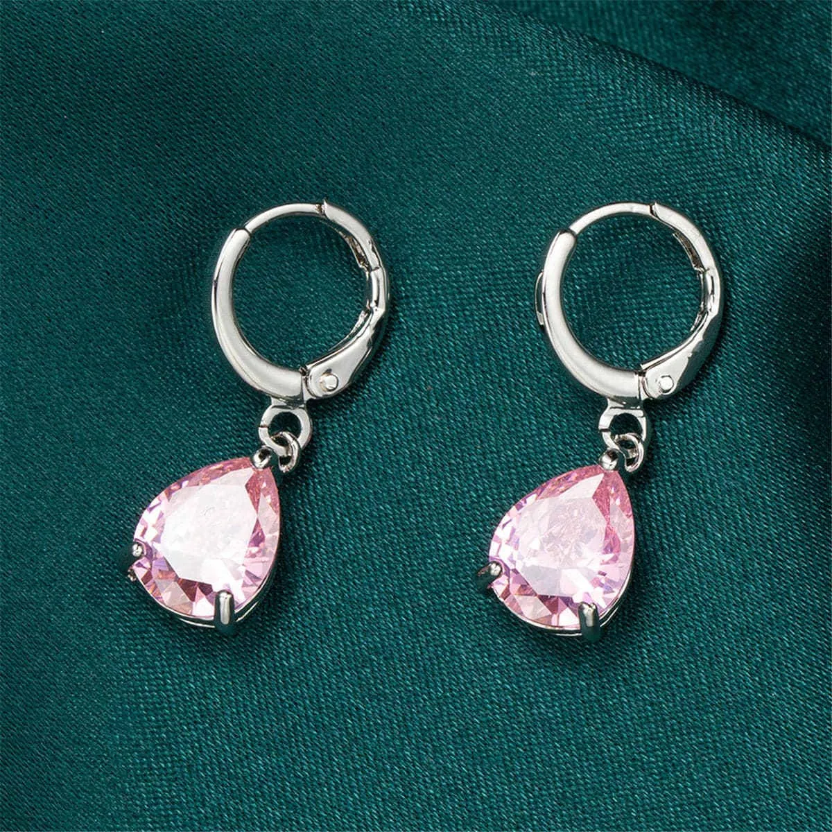 Pink Crystal & Silvertone Teardrop Leverback Earrings sold by Zulily