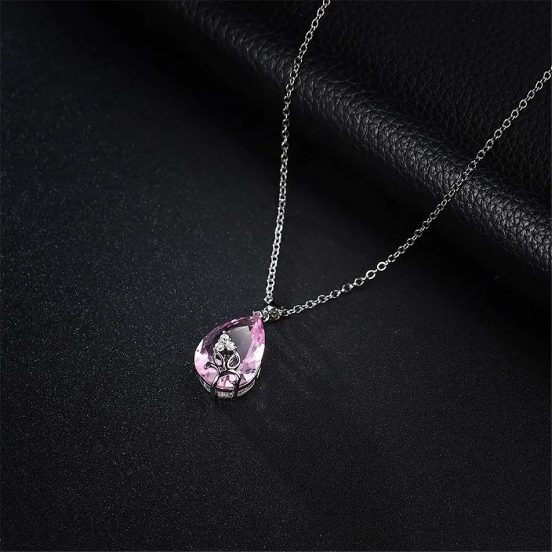 Pink Crystal & Silvertone Teardrop Pendant Necklace made by Zulily