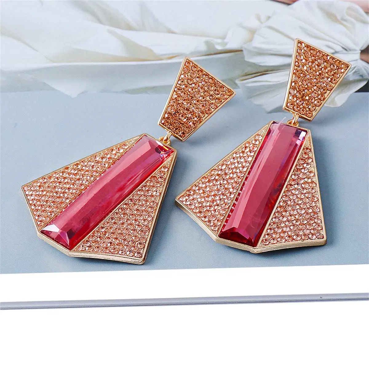 Pink Cubic Zirconia & Crystal Geometric Stripe Drop Earrings sold by Zulily