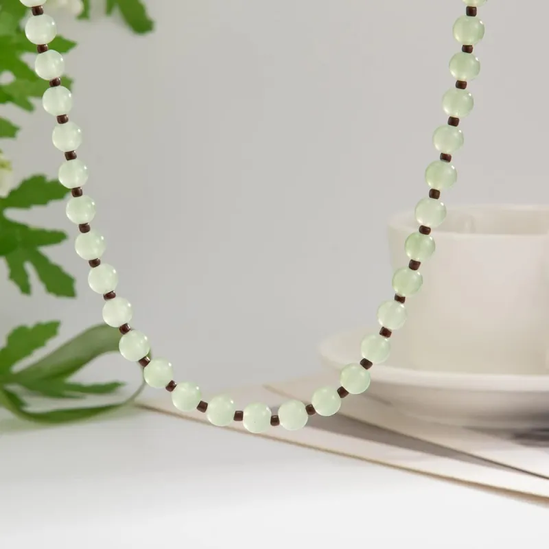 Green Jade & Silvertone Beaded Chain Collar Necklace made by Zulily