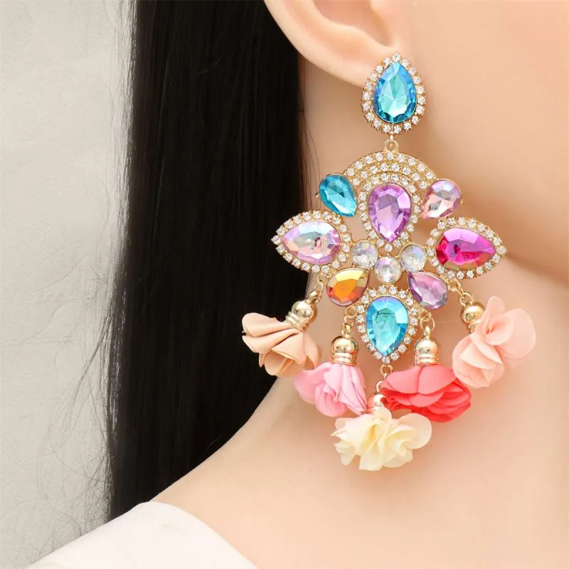 Pink Crystal & Goldtone Multicolor Floral Tassel Drop Earrings made by Zulily