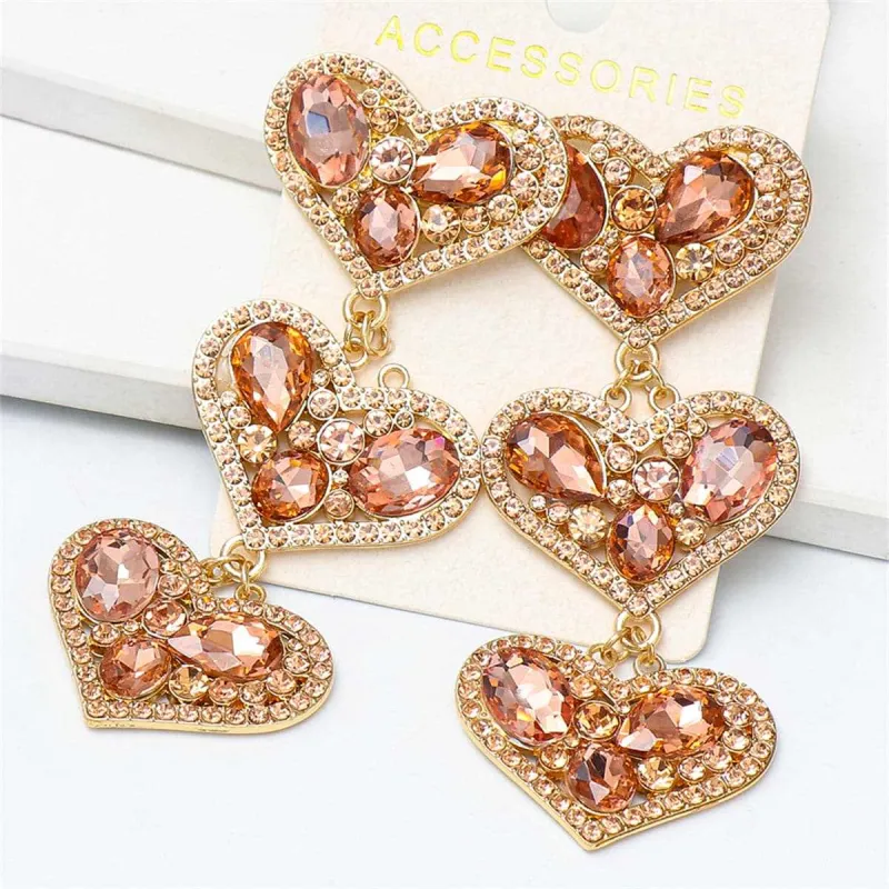 Pink Cubic Zirconia & Crystal Goldtone Linked Heart Drop Earring made by Zulily