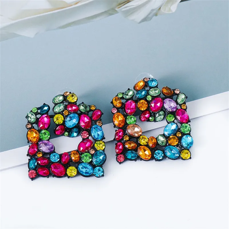 Pink Crystal & Cubic Zirconia Openwork Cluster Square Drop Earrings made by Zulily