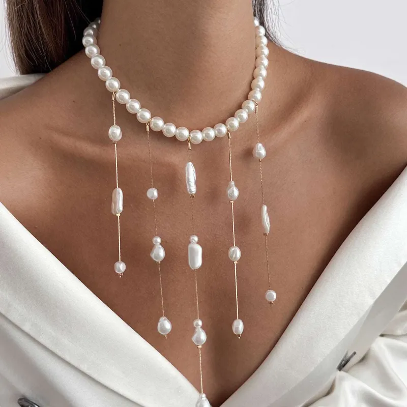 Pearl & Goldtone Tassel Collar Necklace made by Zulily