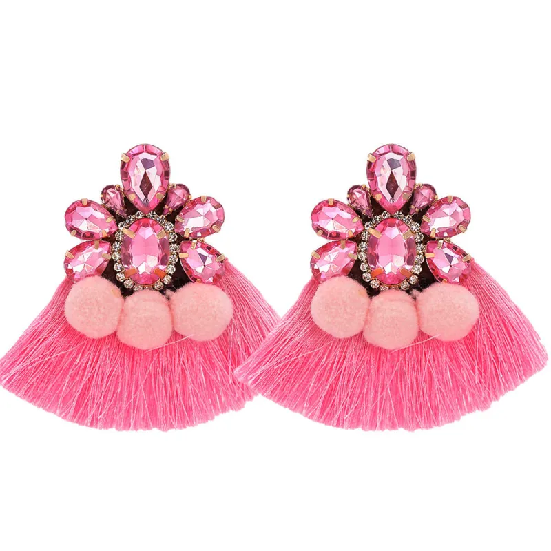 Pink Crystal & Polyster Goldtone Tassel Drop Earring made by Zulily