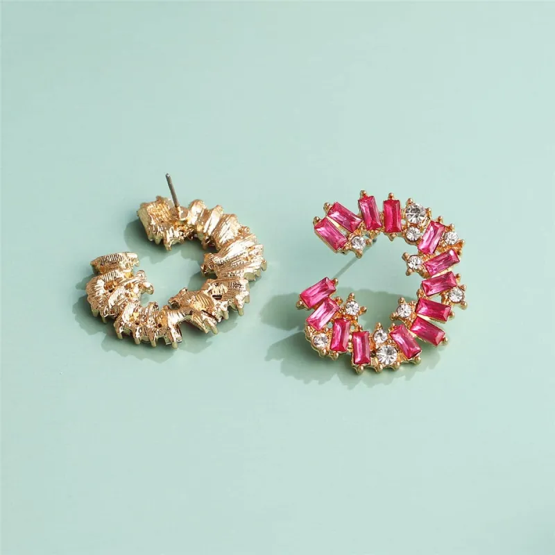 Pink Cubic Zirconia & Goldtone Circle Stud Earrings made by Zulily