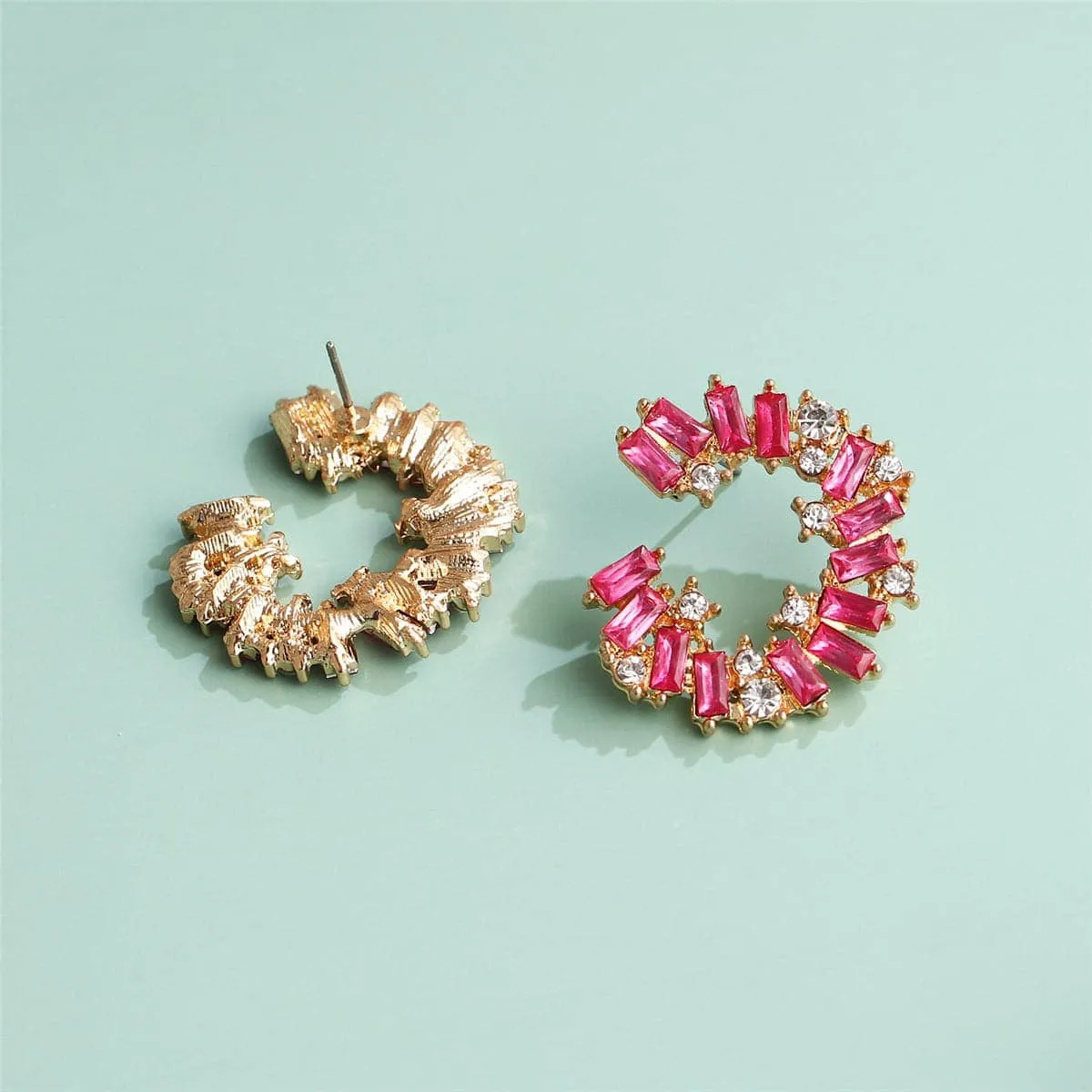 Pink Cubic Zirconia & Goldtone Circle Stud Earrings sold by Zulily