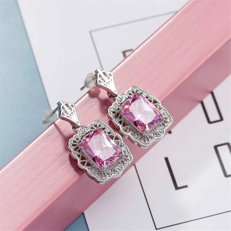 Pink Crystal & Silvertone Radient-Cut Drop Earrings made by Zulily