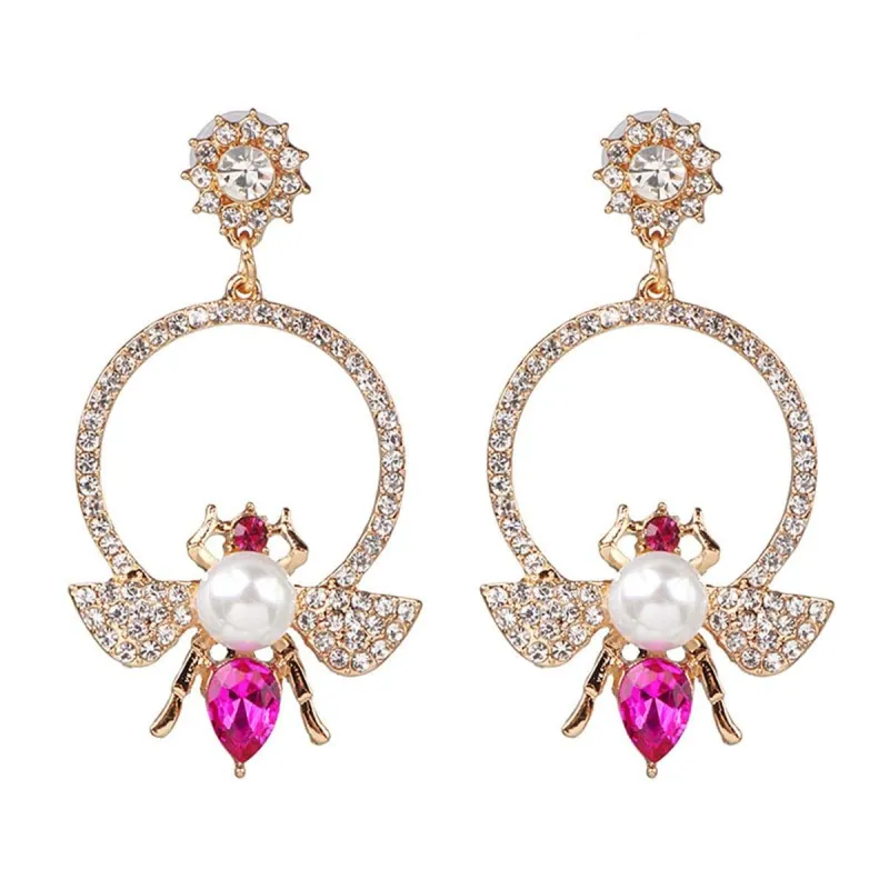Pink Crystal & Cubic Zirconia Pearl Bee Drop Earrings made by Zulily