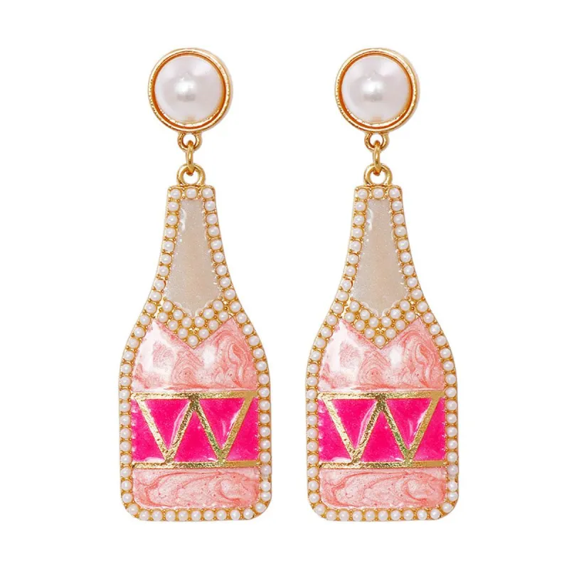 Pink Enamel & Pearl Goldtone Bottle Drop Earrings made by Zulily