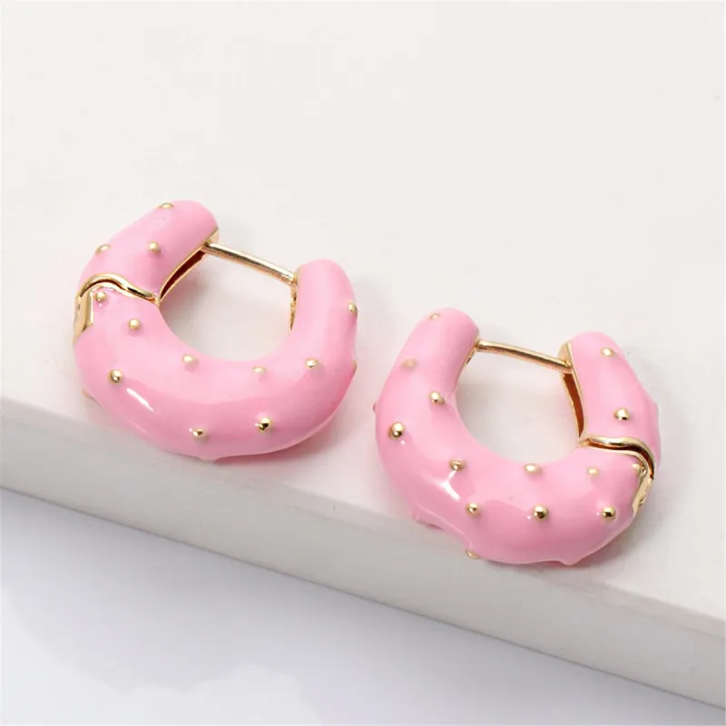 Pink Enamel & Goldtone Huggie Earrings made by Zulily