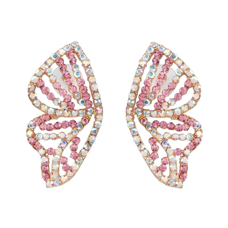 Pink Cubic Zirconia & Goldtone Openwork Butterfly Stud Earrings made by Zulily