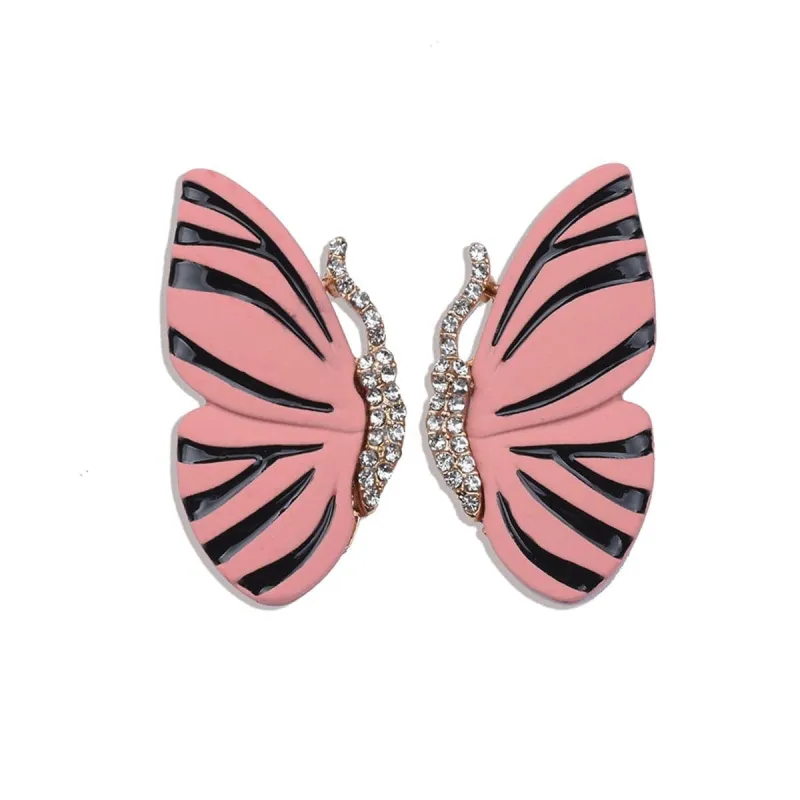 Pink Enamel & Cubic Zirconia Butterfly Stud Earrings made by Zulily