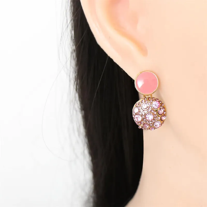 Pink Enamel & Cubic Zirconia Goldtone Round Drop Earring made by Zulily