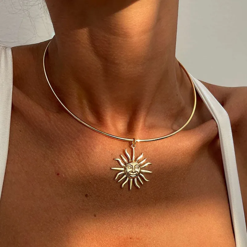 Goldtone Sun Pendant Choker made by Zulily