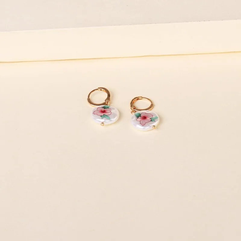 Pink Floral Pearl & Goldtone Drop Earrings made by Zulily