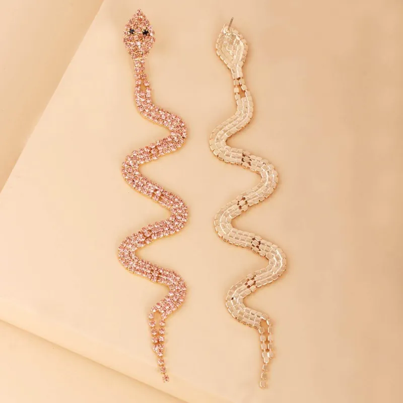 Pink Cubic Zirconia & Goldtone Snake Drop Earrings made by Zulily