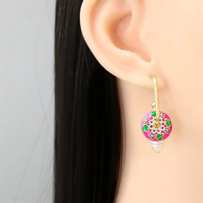 Pink Enamel & Pearl Goldtone Botany Drop Earrings made by Zulily