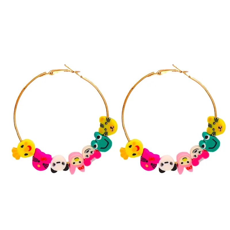 Pink Polymer Clay & Goldtone Multi-Hued Animal Beads Hoop Earrings made by Zulily