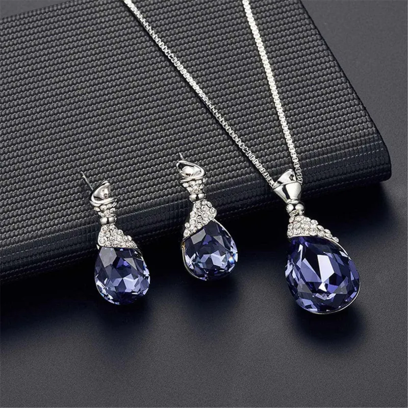 Purple & Silvertone Pear Pendant Necklace & Drop Earrings made by Zulily