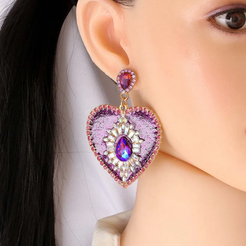 Purple Crystal & Cubic Zirconia Heart Drop Earrings made by Zulily