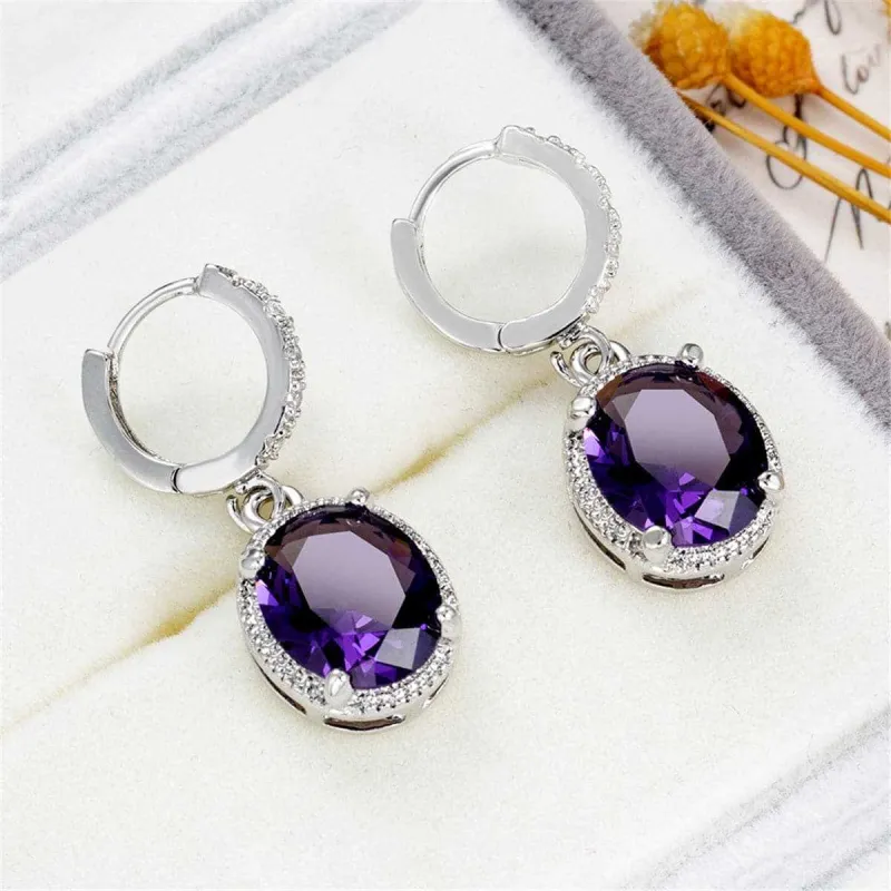 Purple Crystal & Cubic Zirconia Oval Drop Earrings made by Zulily