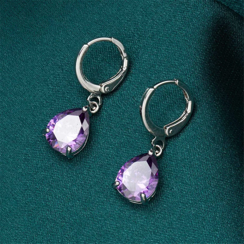 Purple Crystal & Silvertone Teardrop Leverback Earrings made by Zulily