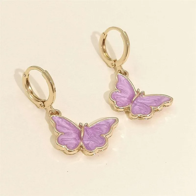 Purple Enamel & Goldtone Butterfly Drop Earrings made by Zulily