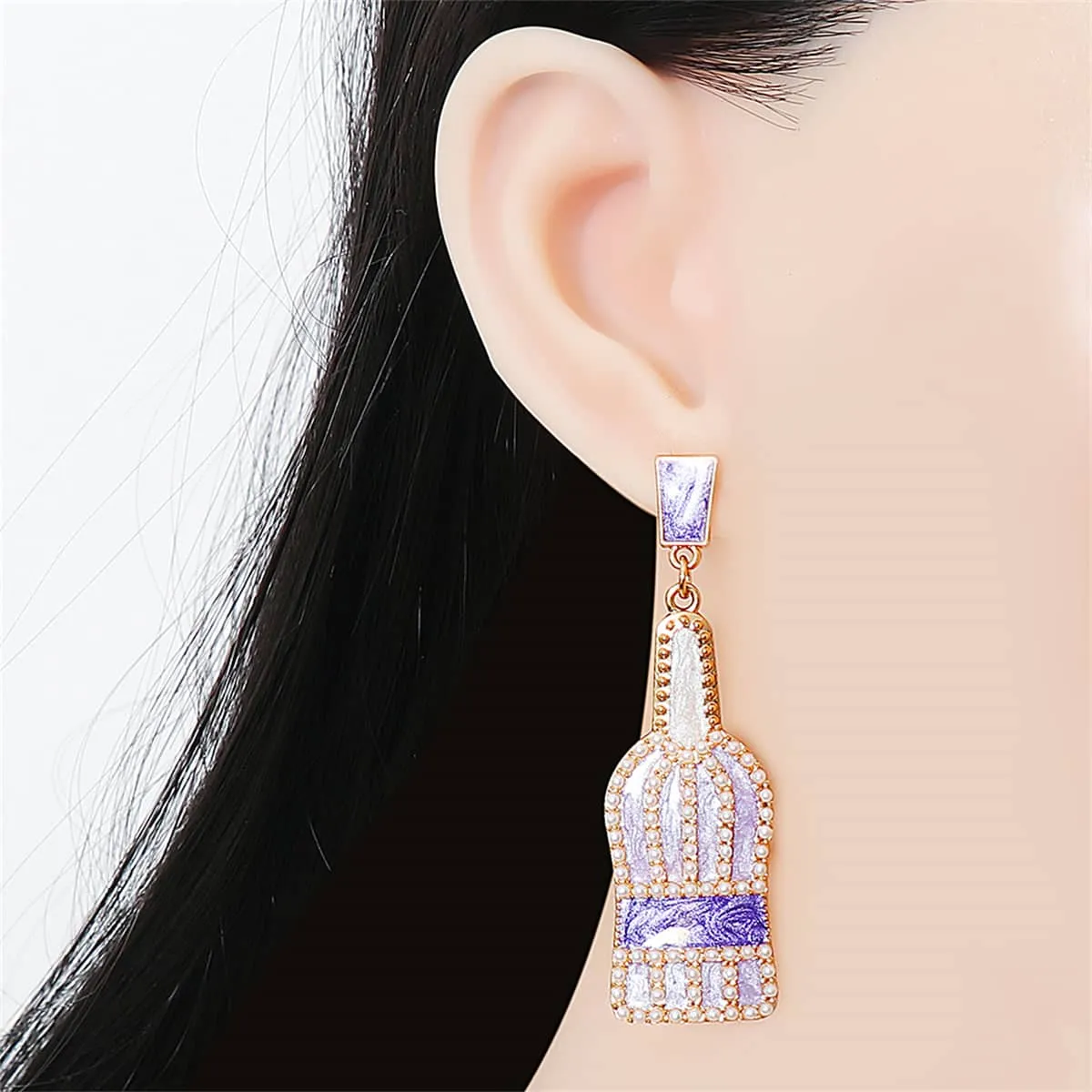 Purple Enamel & Cubic Zirconia Bottle Drop Earrings sold by Zulily