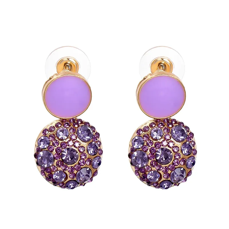 Purple Enamel & Cubic Zirconia Goldtone Round Drop Earring made by Zulily