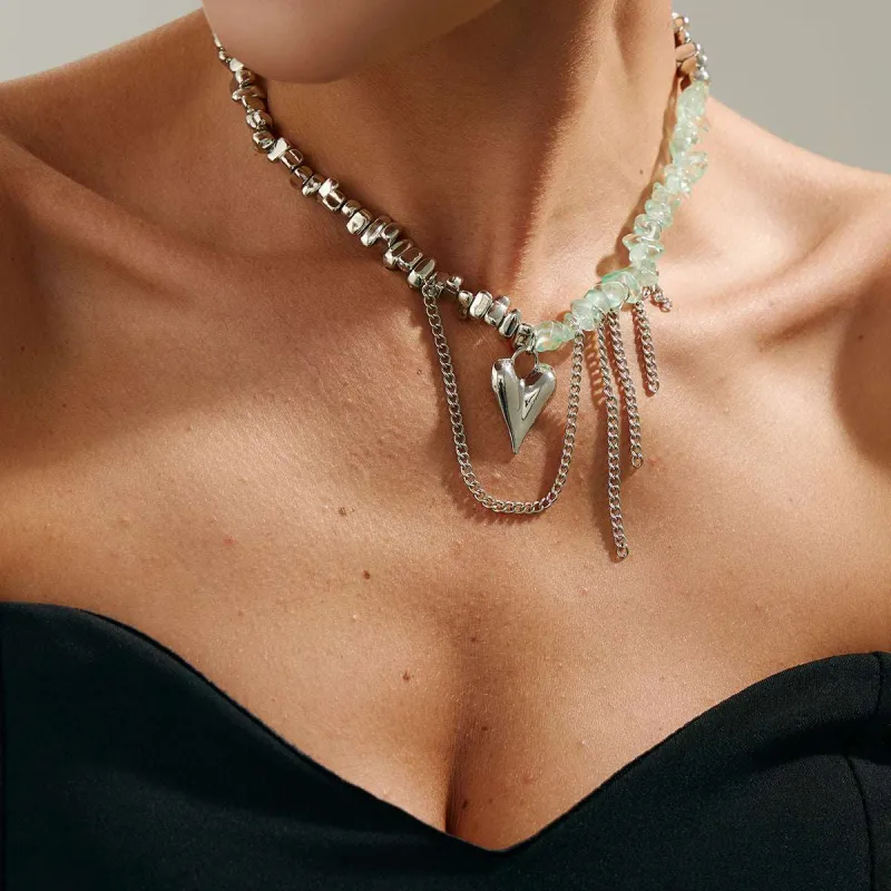 Light Green Acrylic & Silvertone Heart Pendant Tassel Necklace made by Zulily