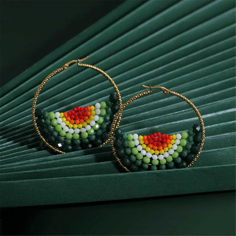 Rainbow Acrylic & Goldtone Beaded Hoop Earrings made by Zulily