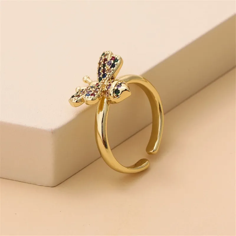 Rainbow Cubic Zirconia & Goldtone Bee Open Ring made by Zulily