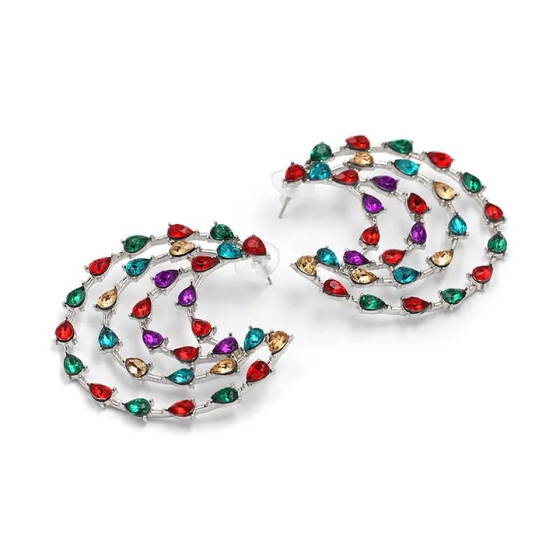 Red & Blue Crystal & Silvertone Layered Moon Stud Earrings made by Zulily