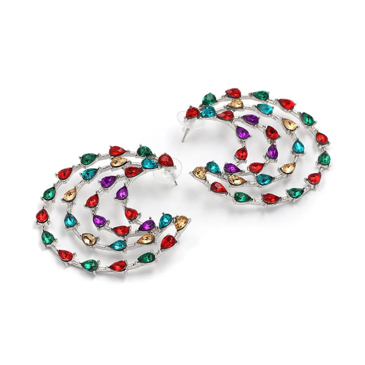 Red & Blue Crystal & Silvertone Layered Moon Stud Earrings sold by Zulily