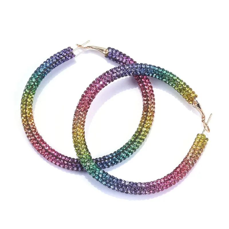 Rainbow Cubic Zirconia & Goldtone Hoop Earrings made by Zulily
