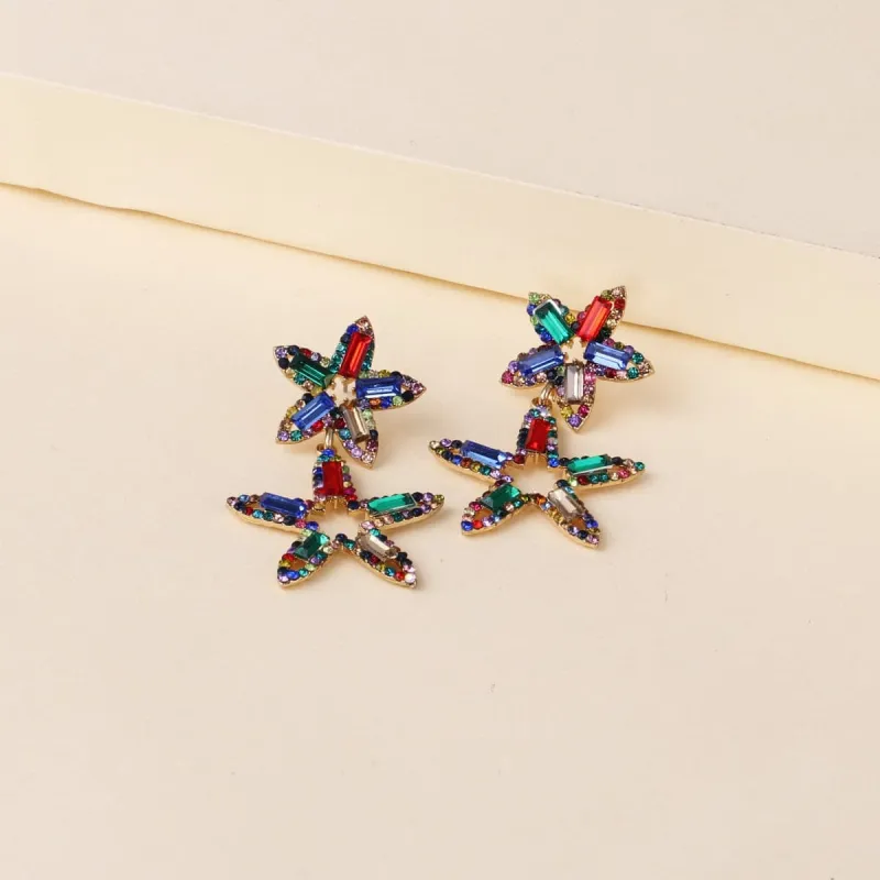 Red & Blue Crystal Cubic Zirconia Double Open Star Drop Earrings made by Zulily