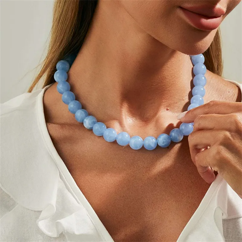 Blue Resin & Silvertone Beaded Collar Necklace made by Zulily