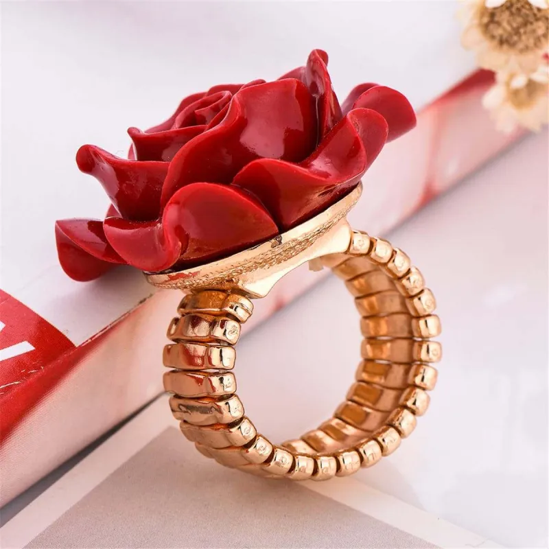 Red & Goldtone Rose Stretch Ring made by Zulily